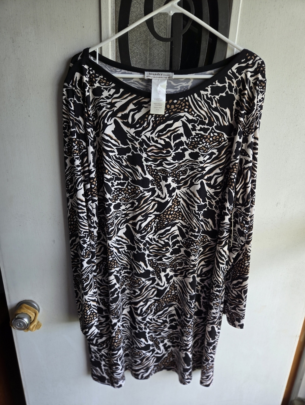 Laundry By Design Black, Cream & Brown Animal Print Long Sleeve Dress